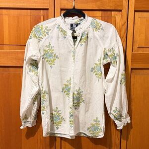 Madison Mathews Cotton Floral Button Down Blouse